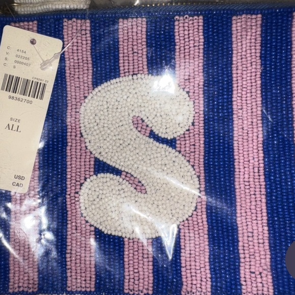NWT Anthropologie 2025 Beaded Striped Monogram Pouch Letter “S” - Picture 3 of 3